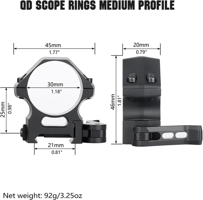 ohhunt 30mm Scope Rings Quick Detach Scope Rings 30mm Low | Medium | High Profile QD 30 mm Scope Rings 7075 Series Aluminum - Image 4